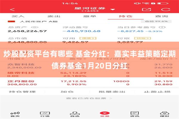 炒股配资平台有哪些 基金分红：嘉实丰益策略定期债券基金1月20日分红